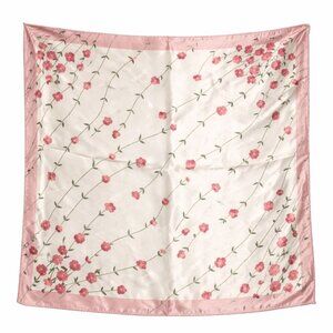 Pink Floral Satin Scarf 20x20 Women's Hair Tie Neck Wrist Wrap
